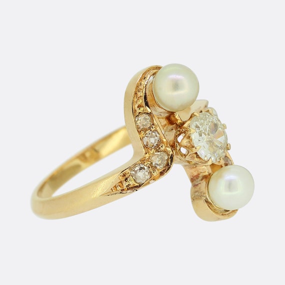 Belle Époque Pearl and Diamond Ring - image 3