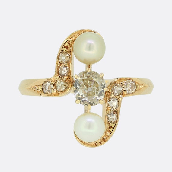 Belle Époque Pearl and Diamond Ring - image 1