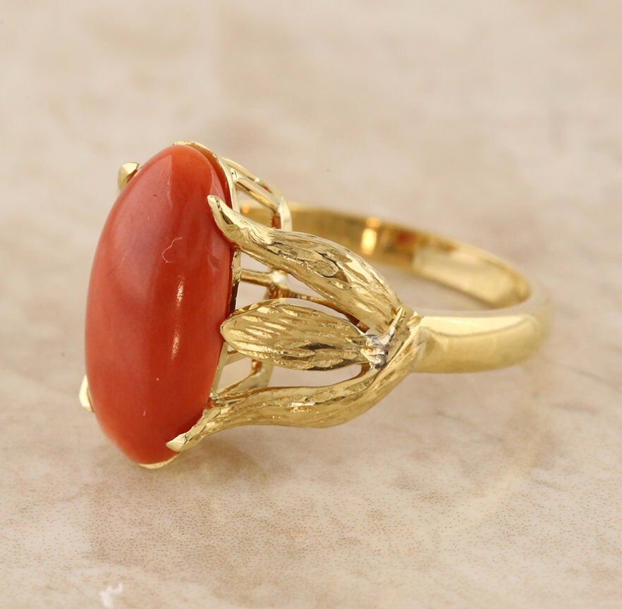 Vintage Coral Ring 18ct Yellow Gold | Etsy