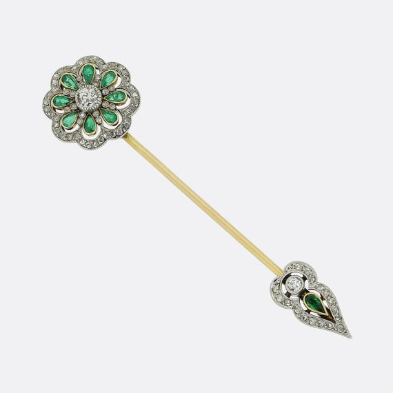 Edwardian Emerald and Diamond Jabot Pin - image 2