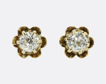 Vintage 0.60 Carat Old Cut Diamond Stud Earrings