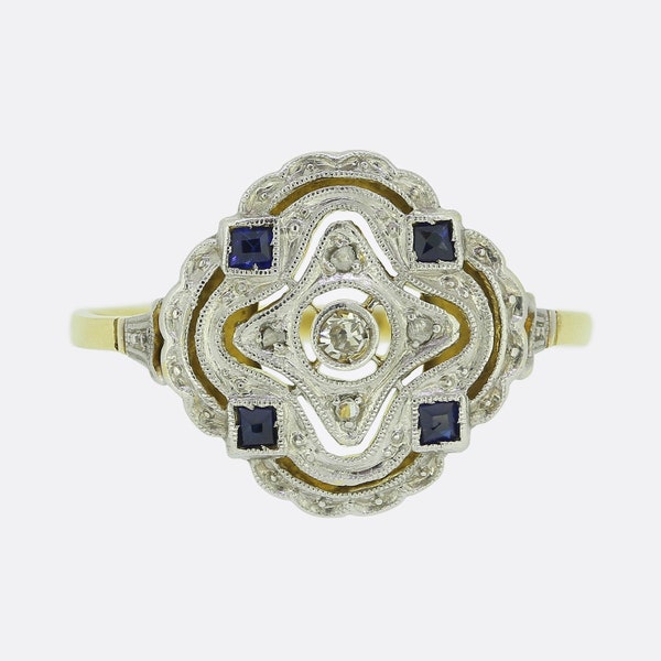 Art Deco Sapphire and Diamond Plaque Ring