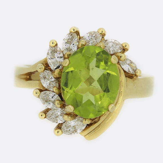 Oval Peridot and Diamond 18ct Yellow Gold Ring