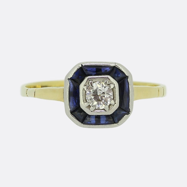 Art Deco 0.20 Carat Old Cut Diamond and Sapphire Ring