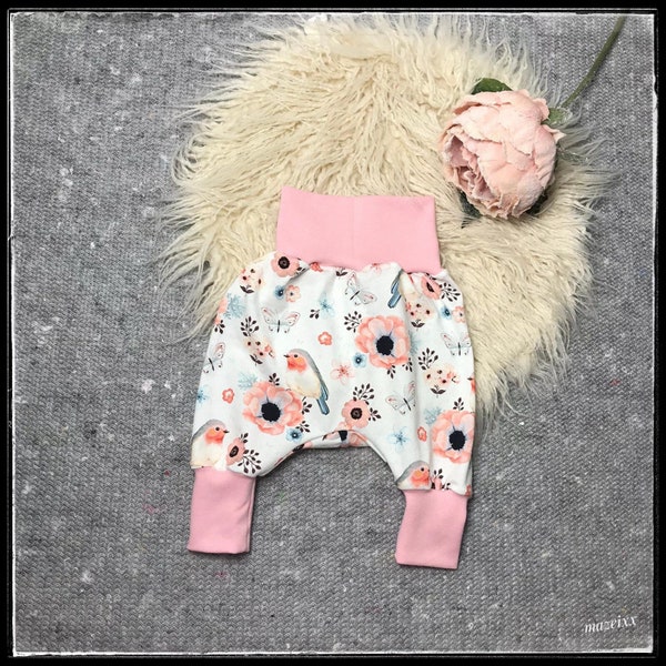 Pumphose Baby Mädchen Rotkehlchen rosa creme Blumen Baumwolljersey Gr 56 62 68 74 80