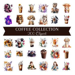 COFFEE CAFFINE COLLECTION Clip Art Bundle Iced Coffee Cup Illustrations Digital Coffee Art for Crafts printable sublimation create design