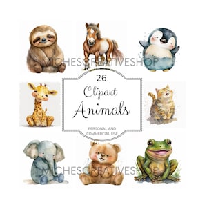 ANIMALI clipart carino volpe giraffa pinguino bradipo rana cavallo cane gatto koala tigre panda bradipo elefante cifra scarica animale coccoloso stampabile