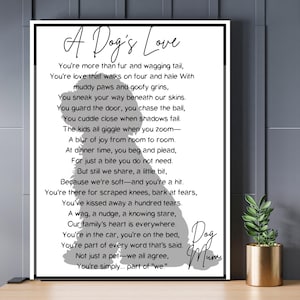 A DOG'S LOVE druckbares Haustier-Gedicht-Wand-Kunst-Herzerwärmendes Hundeliebhaber-Geschenk-Familien-Haustier-Zitat für Hundebesitzer-Süßes Welpen-Gedicht Digitaler Download