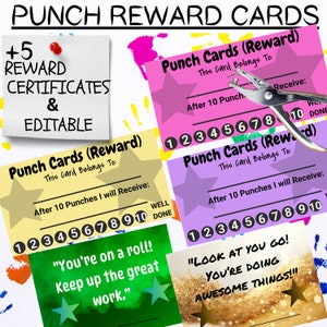 PUNCH CARDS druckbar für Kinder Incentive Reward Card Tracker für Klassenzimmer oder Hausaufgaben Verhalten Nur digitale Belohnungszertifikate