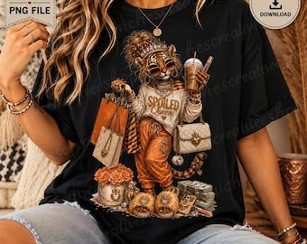 Spoiled Tiger Queen PNG, Western Fashion Clipart, Glam Coquette Girl, Boutique Sublimation Design, Luxury Animal Download