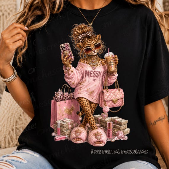 Messy Leopard PNG, Boujee Glam Fashion Tee Design, Coquette Leopard Girl Shirt, Boutique Diva Graphic, Trendy Pink Aesthetic