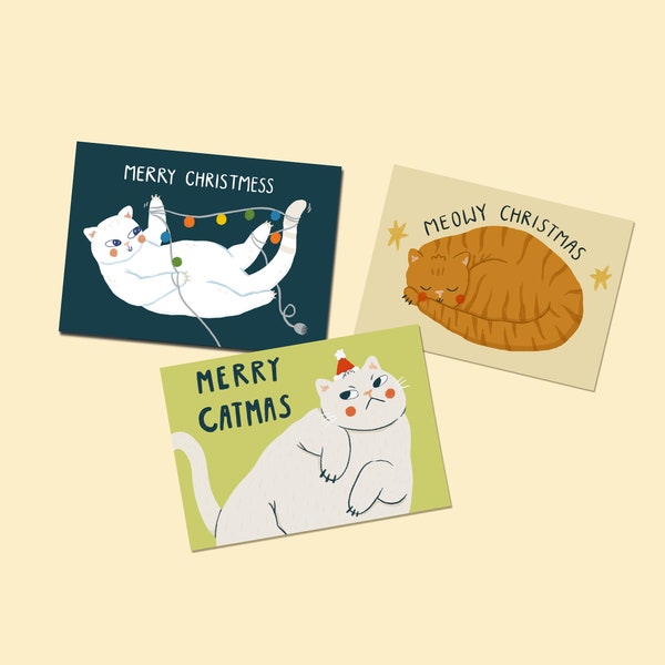 Conjunto de cartões de Natal com gatos