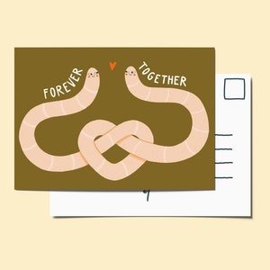 Ansichtkaart - Regenworm 'voor altijd samen'