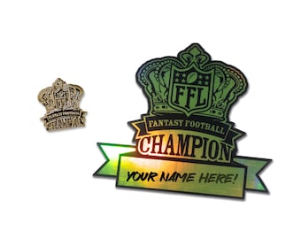 Fantasy Football Champion Holographic Sticker and Enamel Pin Combo