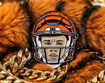 Joe Burrow Bengals NFL Fun Head Enamel Pin — Football Fan Gift