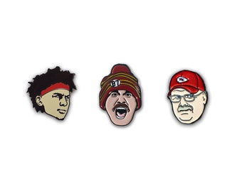 Mahomes, Kelce, and Reid Chief Pack NFL Fun Head Enamel Pin — Football Fan Gift