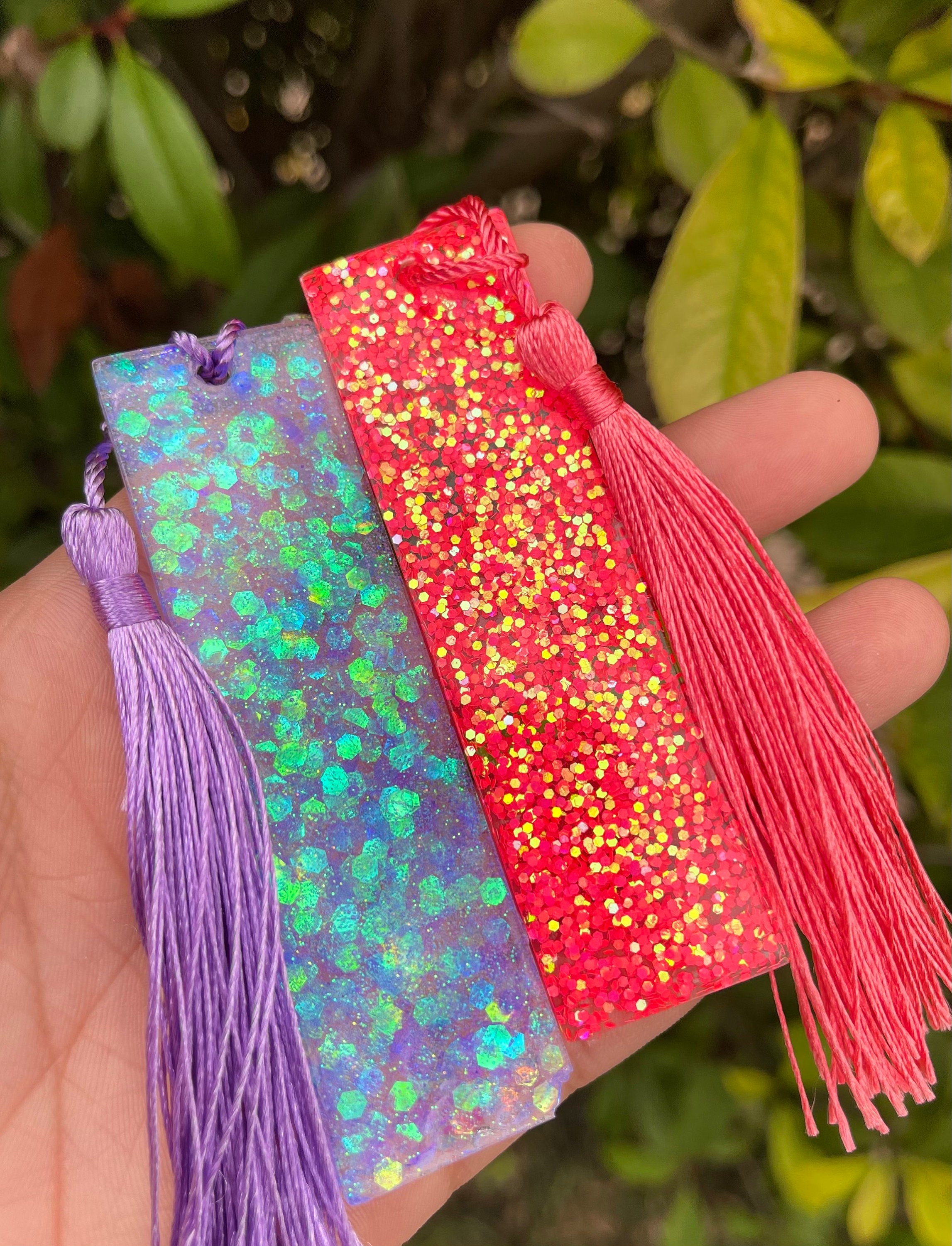 Custom Glitter Bookmarks Resin Bookmarks Etsy