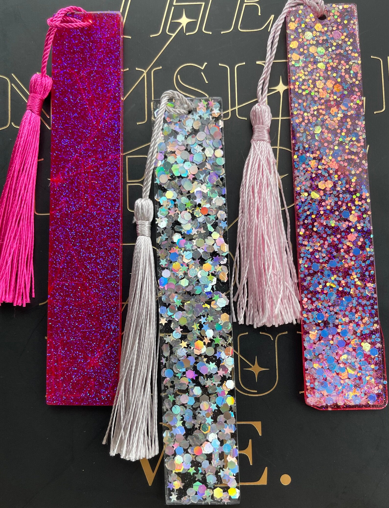 Custom Glitter Bookmarks Resin Bookmarks Etsy