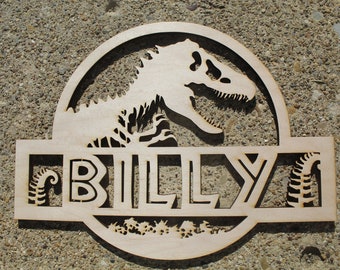 Personalized Painted Jurassic Park Name Sign- Wooden Dinosaur Room Sign