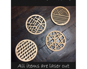 Wooden Coasters, Geometric Coasters, Set of 4 Coasters, Laser Cut Coasters, Drinking Coaster