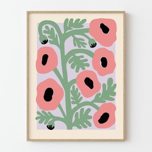 Mohnblumen Wandkunst, Botanische Wandkunst, Blumenkunst, Botanisches Poster, Mohnblumen Poster, Blumenmarkt Kunst, Botanische Zeichnung