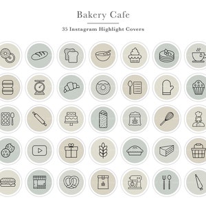Bakery Instagram Highlight Cover Icons | Lunch and Breakfast Cafe Icons, Baking, Cakes, Bread, Dessert, Cookies, Pastry Highlight Covers