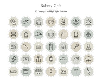 Bakery Instagram Highlight Cover Icons | Lunch and Breakfast Cafe Icons, Baking, Cakes, Bread, Dessert, Cookies, Pastry Highlight Covers