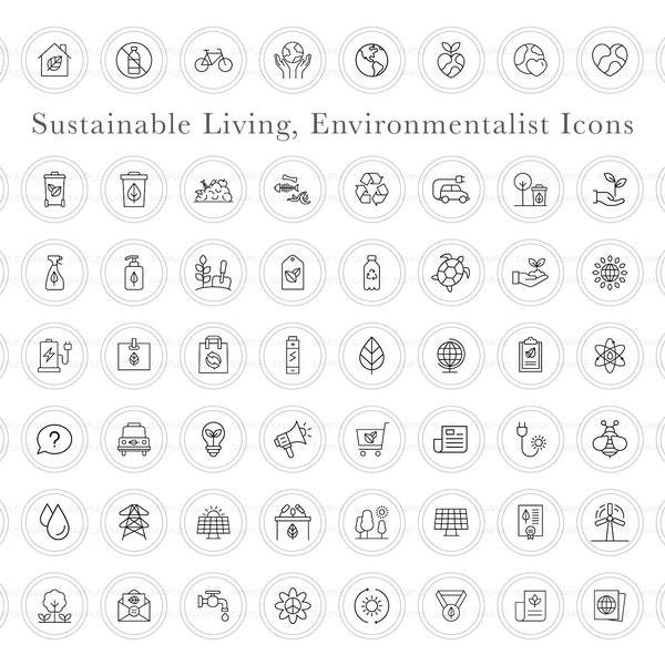 70 icônes de vie durable avec fond transparent | Eco-Friendly, Green Living, Zero Waste, Environmentalist, Save the Planet Icons