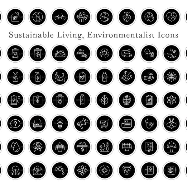 70 Sustainable Living Icons | Eco-Friendly, Green Living, Conservation, Zero Waste, Environmental, Green Energy, Recycle, Save the Planet