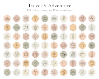 140 Travel Lifestyle Instagram Highlight Cover Icons | Adventure, Outdoor Instagram Highlight Covers | Europe and Asia travel icons