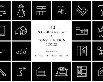 140 Diseño de Interiores, Iconos de Bienes Raíces, Decoración del Hogar, Remodelación, Arquitectura, Construcción, Renovación, Iconos de Contratista General, Bricolaje, iOS14