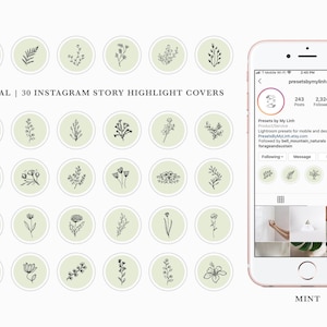 Icone di storie in evidenza di Instagram di piante floreali / Copertine di Instagram di fioristi / Icone botaniche disegnate a mano / Elementi di fiori, rami