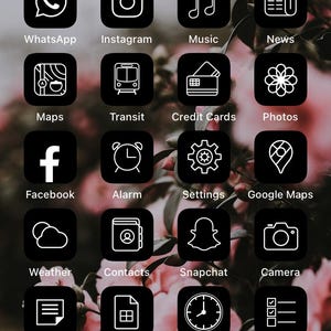 119 pack Apple iPhone Black and White Icons | iPhone app shortcuts | iPhone Widgets | Dark Apple iphone icons