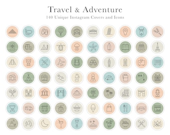 140 Travel Lifestyle Instagram Highlight Cover Icons | Adventure, Outdoor Instagram Highlight Covers | Europe and Asia travel icons