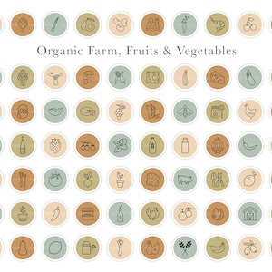 110 portadas destacadas de Instagram de granjas orgánicas / íconos de portadas destacadas de mercados de agricultores / íconos de granjas de animales de rancho / íconos de frutas y verduras