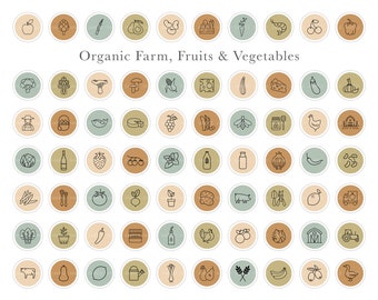 110 Organic Farm Instagram Highlight Covers | Farmer's Market Highlight Cover Icons | Ranch Animal Farm Icons | Fruits, Vegetables Icons