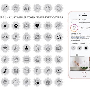 49 íconos de historias destacadas de Instagram de estilo de vida en gris / Portadas destacadas de Instagram de viajes, naturaleza y actividades al aire libre / íconos de redes sociales de estilo de vida
