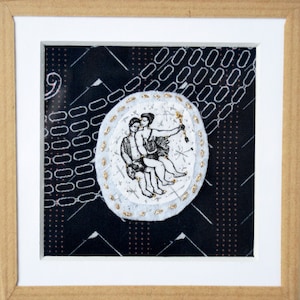 Textile painting Ex Voto astrological sign Gemini embroidered by hand