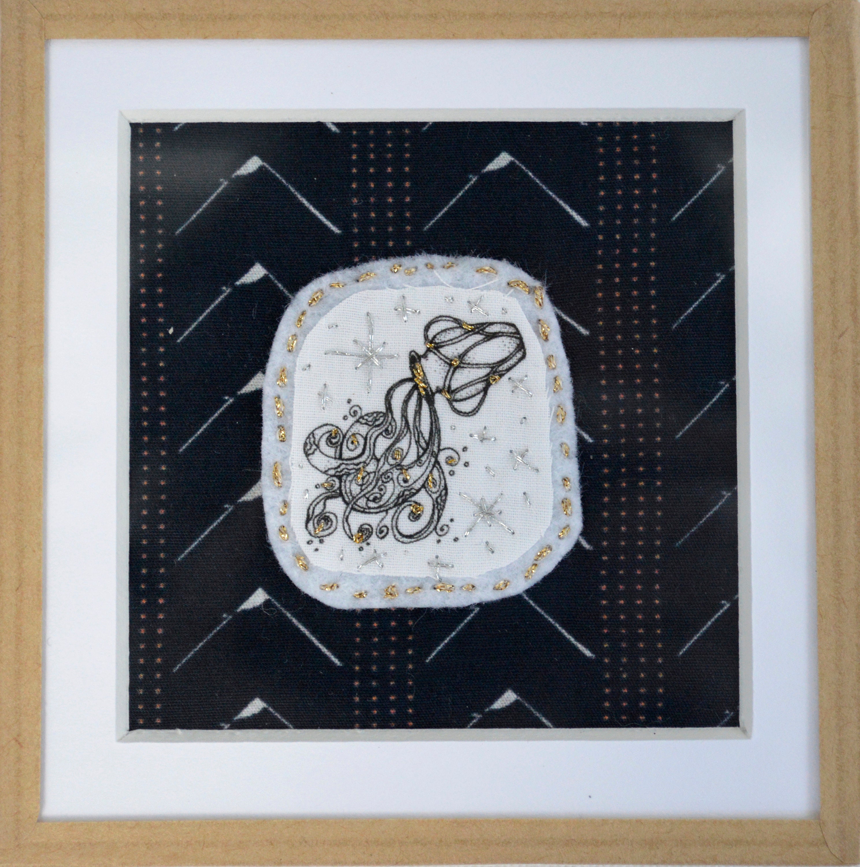 Tableau Textile Ex Voto Signe Astrologique Verseau Brodé à La Main