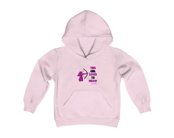 This Girl Loves to Draw - Archery Girl - Youth Heavy Blend Hooded Sweatshirt