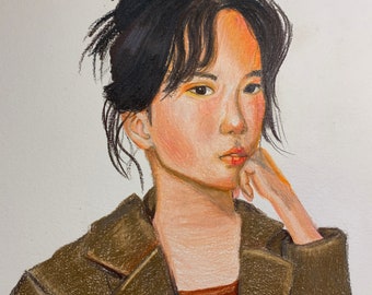 12 by 9 inch traditional colored pencil portrait