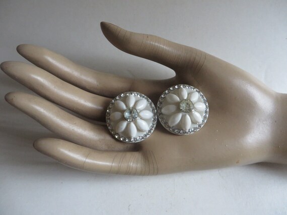 Beautiful "Coro" Signed Flowers Ear Clips-RhineSto