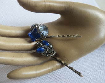 Haarschmuck, 2 Haarnadeln/Haarklammern/Bobby Pins, true Vintage, 1940, 40s, facettierte Glassteine, Thermoset, Unikate, Glamour