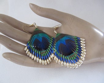 Enchanting "peacock feather" earrings-pearls-70s-70s/80s-80s-USA!