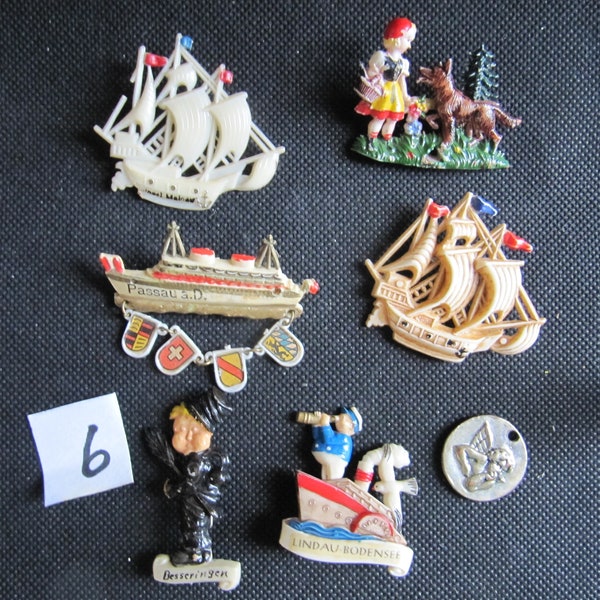 Konvolut *Maritim-Sailor*: mid century Andenken Broschen/Brooches, Souvenir-Broschen-Celluloid vintage, 50er Jahre/50s-60s-Deutschland!