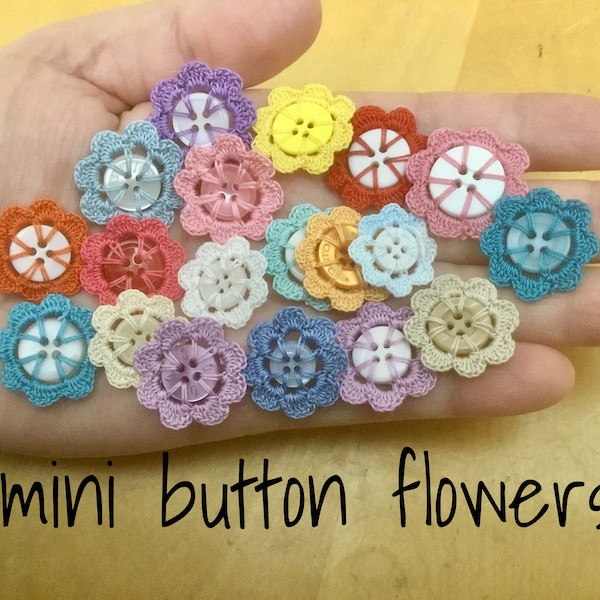 mini crocheted button flowers, package of 3