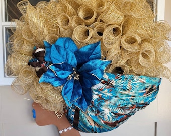 Afrocentric Diva Kranz, Handbemalte Wanddekoration
