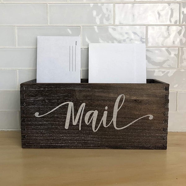 Wood "Mail" Painted table-top organizer box