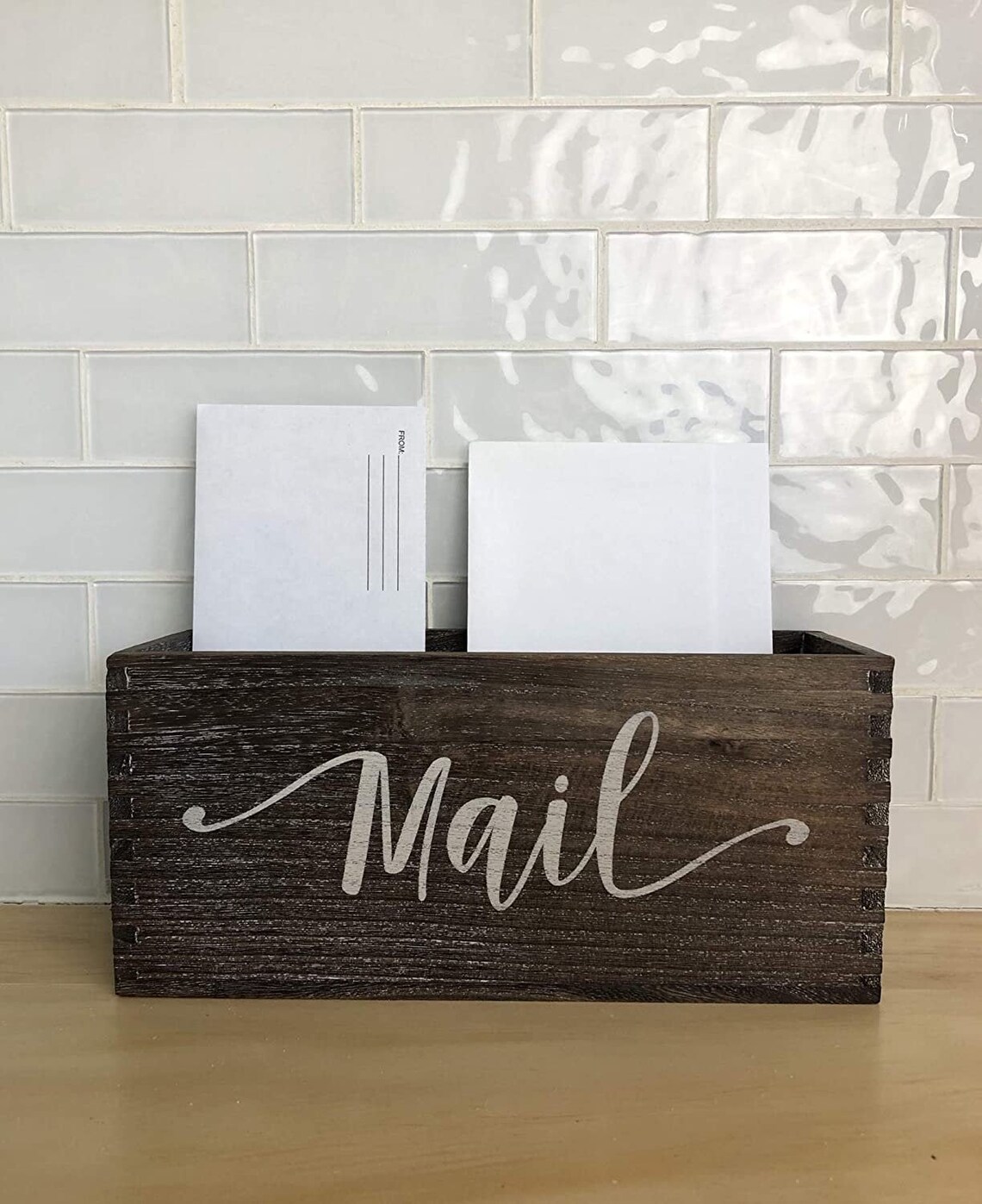 Wood mail Painted Tabletop Organizer Box Etsy