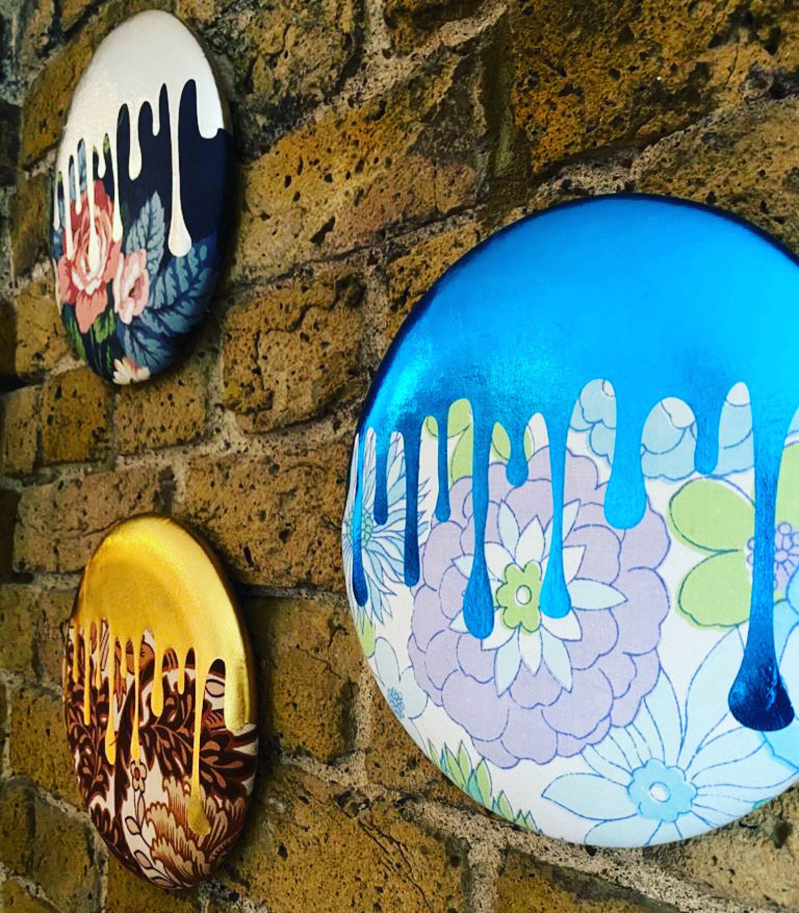 Metallic Blue Goop Design on Blue Vintage Floral Fabric Wall Etsy